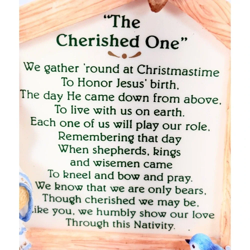 Vtg 1996 Cherished Teddies The Cherished One NATIVITY‎ PRAYER PLAQUE #176362 COA